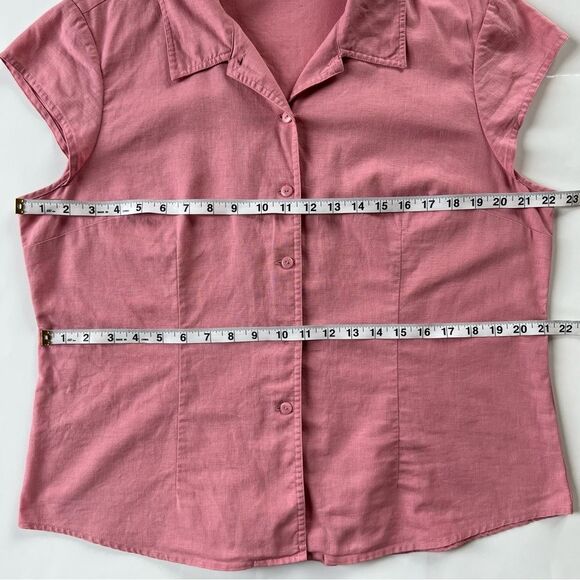 Christopher & Banks Linen Cotton Blend Pink Short Sleeve Layering Button Blouse - Picture 6 of 12